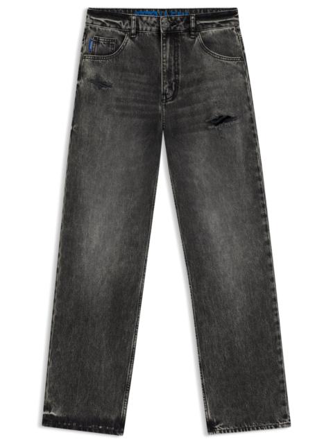 HUGO RELAXED-FIT JEANS IN DISTRESSED RIGID DENIM