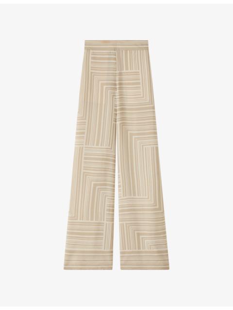 JOSEPH Dijon Grid-Print Wide-Leg Silk Trousers