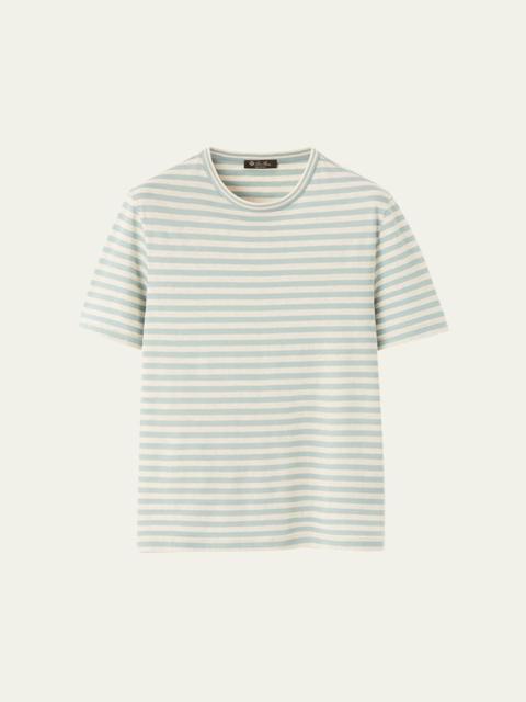 Loro Piana Men's Agonda Cotton and Linen Bengal Stripe Crewneck T-Shirt