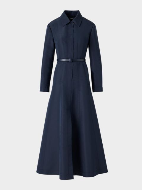 AKRIS Ottoman Silk Belted A-Line Midi Shirtdress