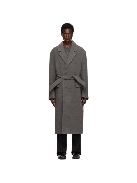 Gray Wool Blend Belted Coat