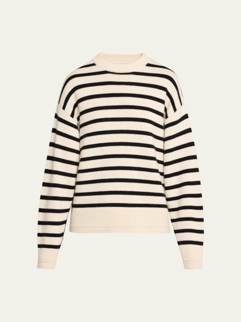 MARIA McMANUS Cashmere and Cotton Stripe Ladder Stitch Crewneck Sweater