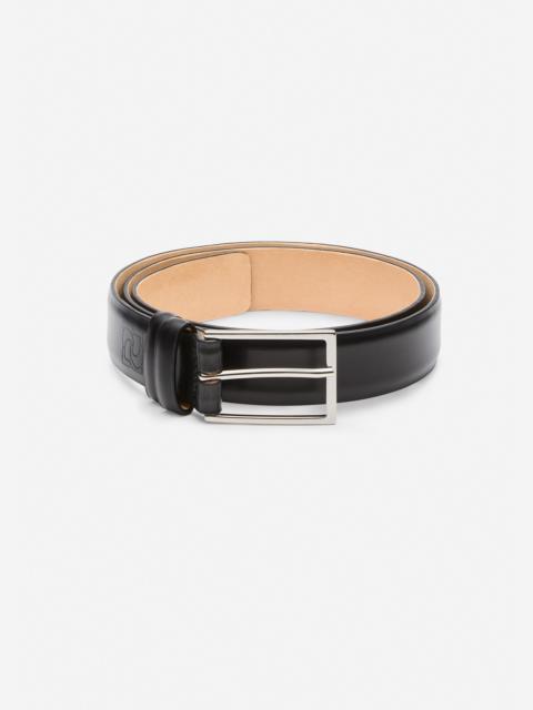 MAGDA BUTRYM Rectangular buckle leather belt in black and silver