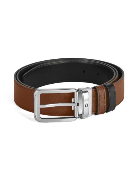 Montblanc RECTANGULAR BUCKLE FAUVE/BLACK 35MM REVERSIBLE LEATHER BELT