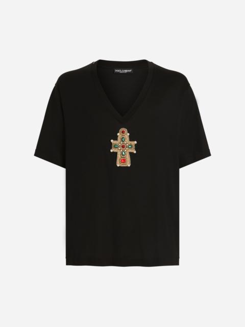 Dolce & Gabbana Cotton V-neck T-shirt with patch