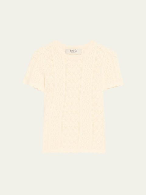 Sea Georgia Pointelle Knit Short-Sleeve Top