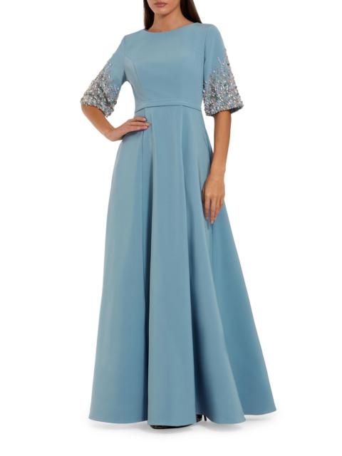 MAC DUGGAL Women's Crystal- & Bead-Embellished Crepe Fit & Flare Gown - French Blue
