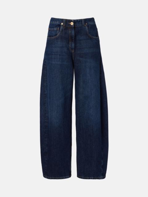 Brunello Cucinelli Leather-trimmed barrel-leg jeans