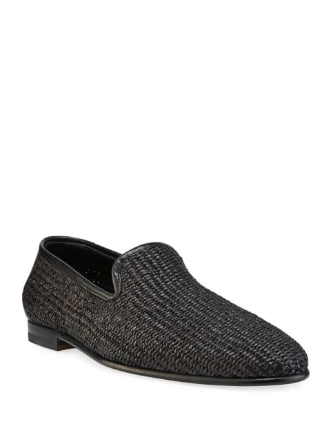 Manolo Blahnik Men's Mario Raffia & Leather Slippers
