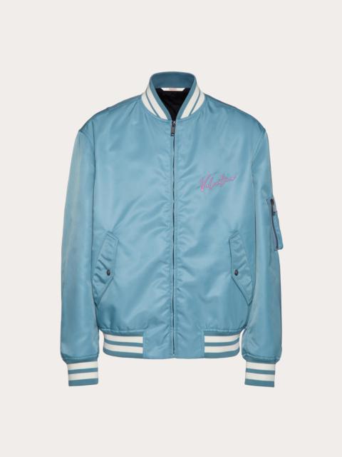 Valentino NYLON BOMBER JACKET WITH VALENTINO EMBROIDERY AND VLOGO SIGNATURE PRINT