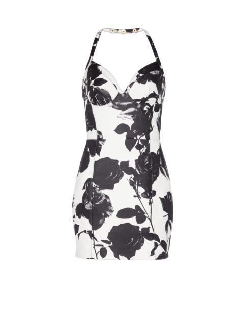 Black and White Roses leather halterneck dress