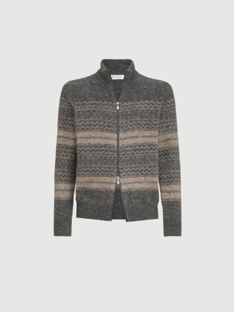 Brunello Cucinelli Alpaca, cashmere and wool nordic jacquard high-neck cardigan with zip