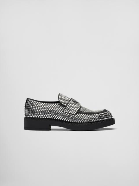 Prada Chocolate satin loafers with crystals