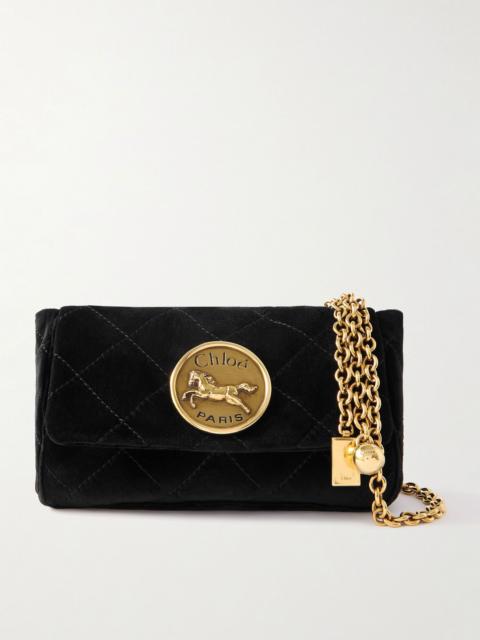Chloé Heritage small embellished quilted velvet shoulder bag Black