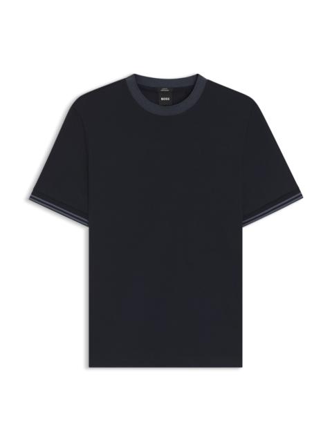 BOSS CONTRAST-TIPPING SLIM-FIT T-SHIRT IN MERCERISED COTTON
