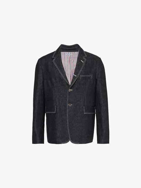 Unconstructed single-breasted contrast-stitch denim blazer