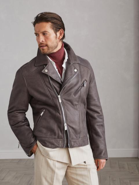 Brunello Cucinelli Nappa-effect shearling biker jacket