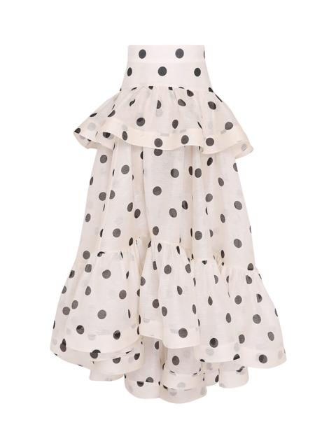 Zimmermann Crush Tiered Linen-Silk Maxi Skirt black/white