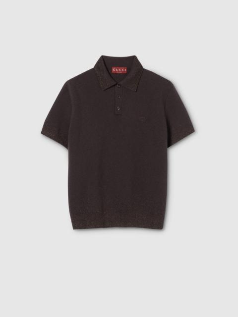 GUCCI Knit wool lurex polo shirt with embroidery