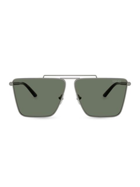 VERSACE Men's 64MM Infinite Greca Pillow Sunglasses - Gunmetal Green