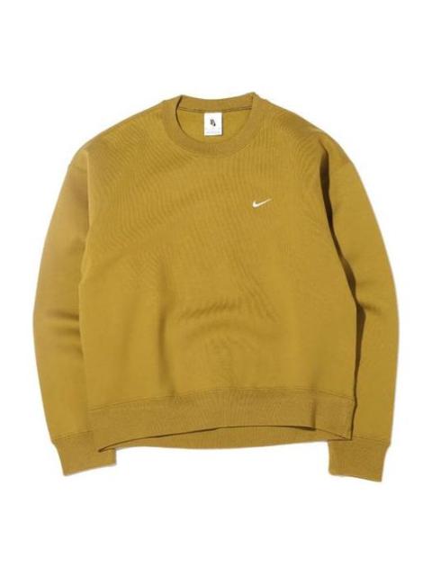 Men's Nike Lab Fleece Crew Solid Color Plush Stay Warm Sports Round Neck Pullover Desert Green DA031