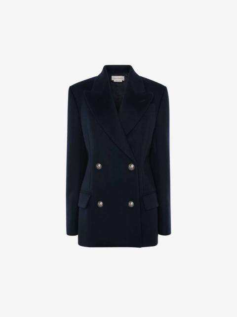 Alexander McQueen Silver Metal Eyelets Peacoat in Navy