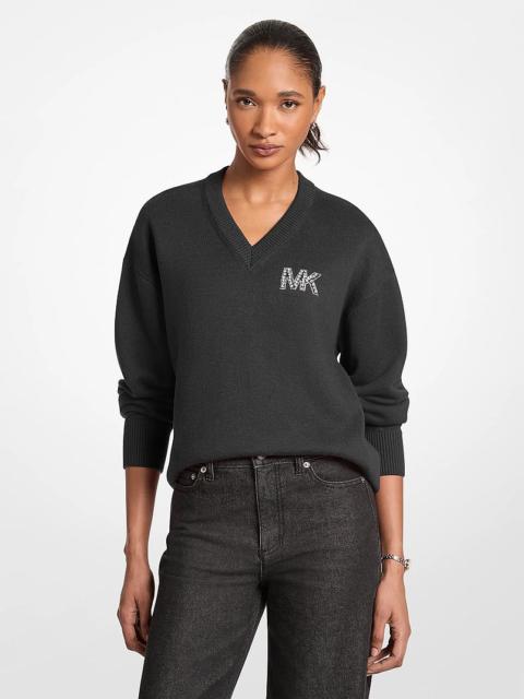 MICHAEL KORS Embellished Logo Cotton Blend Sweater