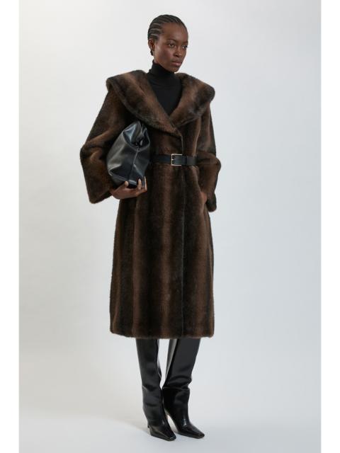 KAREN MILLEN Faux Fur Oversize Collar Belted Midi Coat