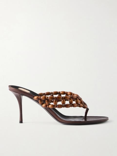 SAINT LAURENT Zina 75 Leather-trimmed Wood Sandals