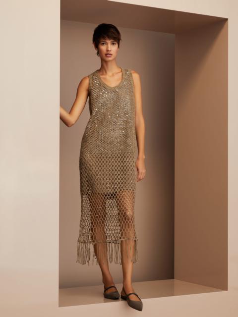 Brunello Cucinelli Dazzling dégradé embroidery dress in silk and linen