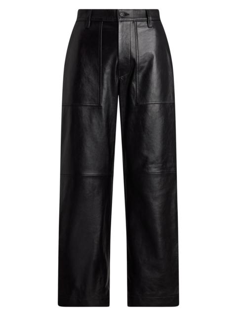 Polo Ralph Lauren Women's Cropped Wide-Leg Leather Pants - Black