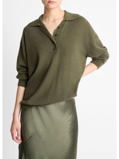 Vince Cashmere-Silk Wide-Placket Polo Sweater