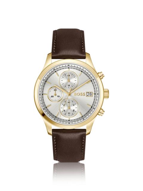 BOSS STRATUS CHRONOGRAPH WATCH WITH BROWN LEATHER STRAP
