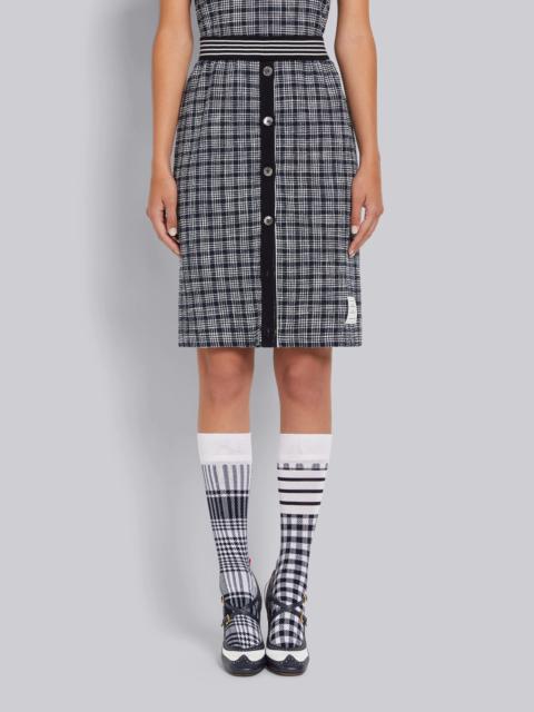 Thom Browne Navy Textured Micro 4-Bar Check Cotton Tweed Button Placket Knee Length Skirt