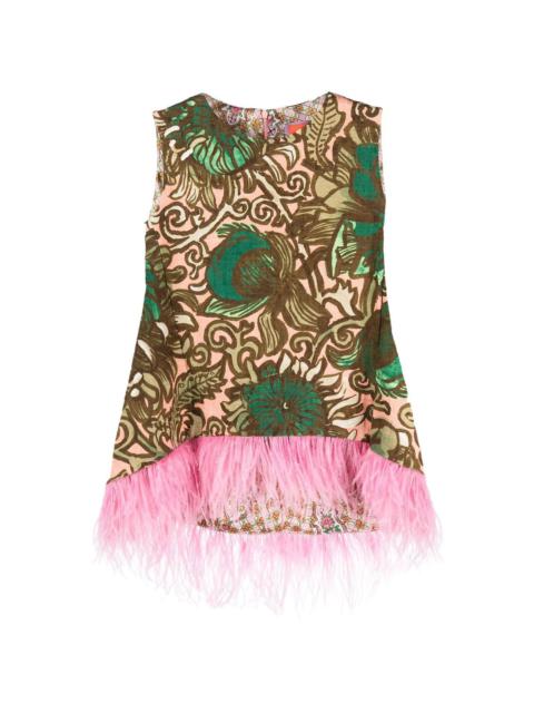 painterly-print feather-detail top
