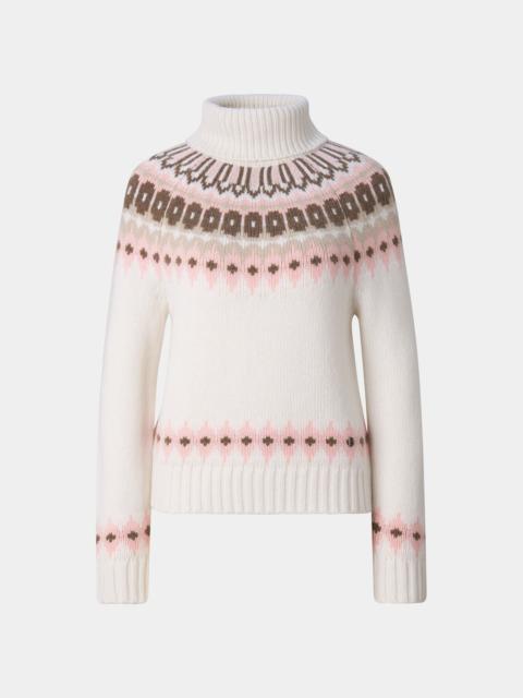 BOGNER Ingrid Cashmere Norwegian Pullover in Off-White/Pink/Brown