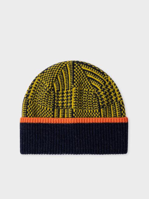 Paul Smith Yellow 'Prince of Wales Check' Lambswool Beanie