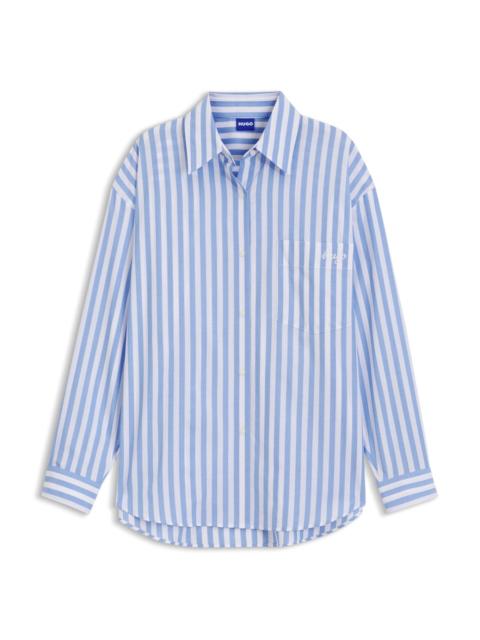 HUGO STRIPED COTTON OVERSIZED-FIT BLOUSE WITH HAPPY HUGO LOGO