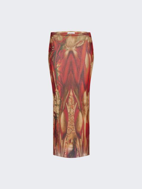 Jean Paul Gaultier Mesh Long Skirt Red Écorché Print