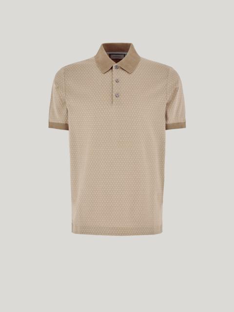 Canali BEIGE-HAZELNUT COTTON JACQUARD POLO SHIRT