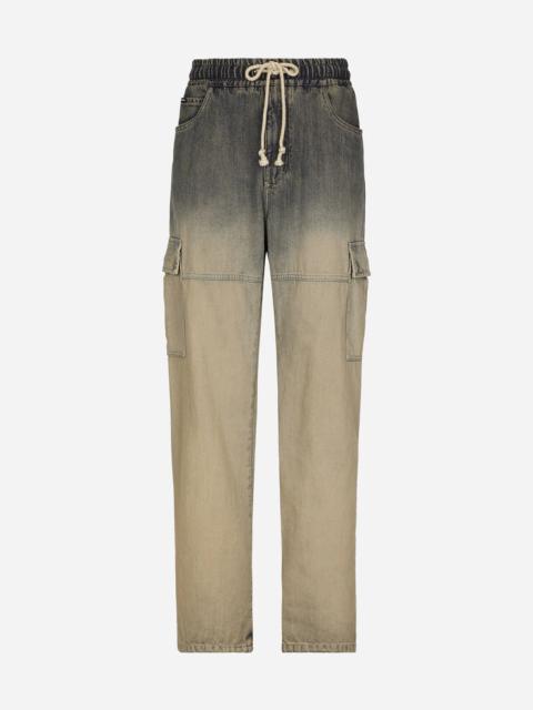 Overdyed dégradé denim cargo jeans