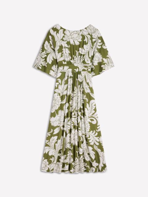BODEN Imelda Kimono Jersey Dress-Olive, Botanical Flourish Mono