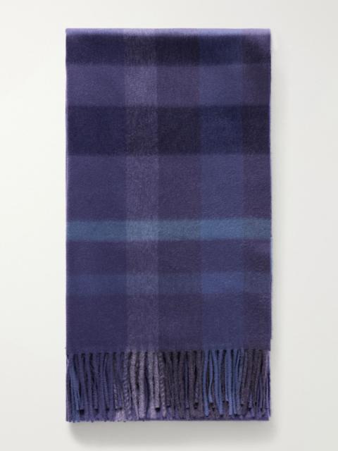 Johnstons of Elgin Tantallon Fringed Checked Cashmere Scarf Navy