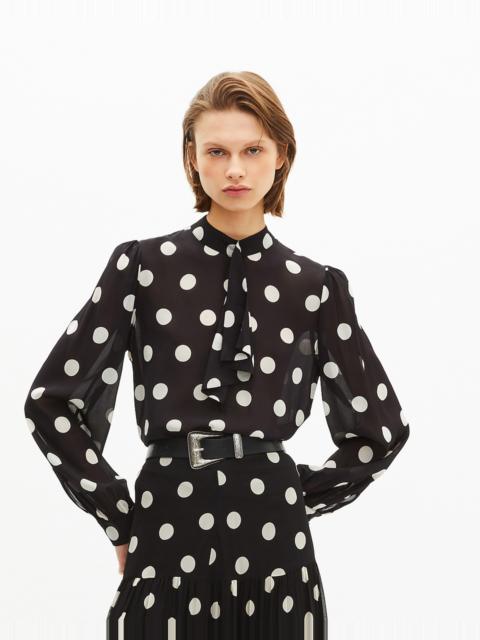 The Kooples BLACK SILK BLEND POLKA DOT PRINT TOP