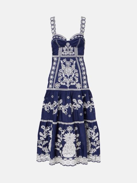 FARM RIO Embroidered cotton midi dress