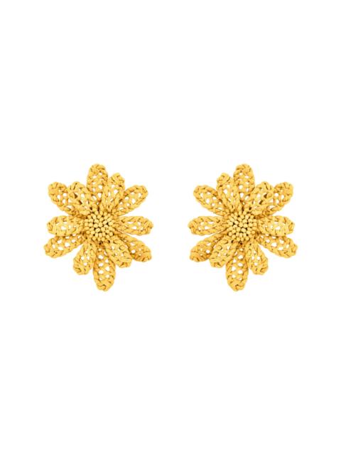 Oscar de la Renta Women's Large Woven Flower Raffia Stud Earrings - Yellow