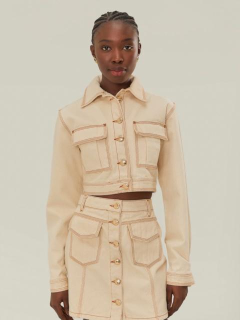 FARM RIO Off-White Gabardine Cropped Jacket