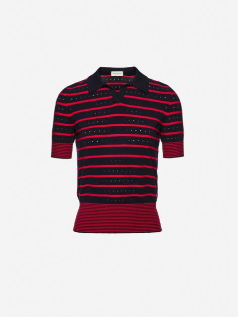 MAGDA BUTRYM Polo knit top with frill details in navy