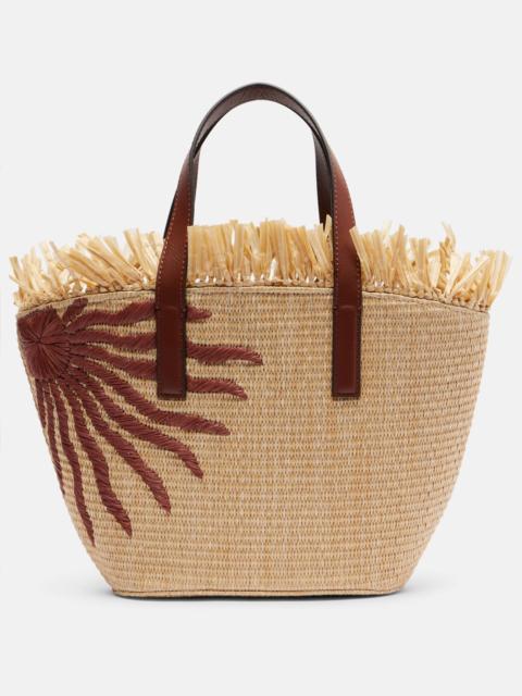 FARM RIO Basket Small fringed leather-trimmed tote bag