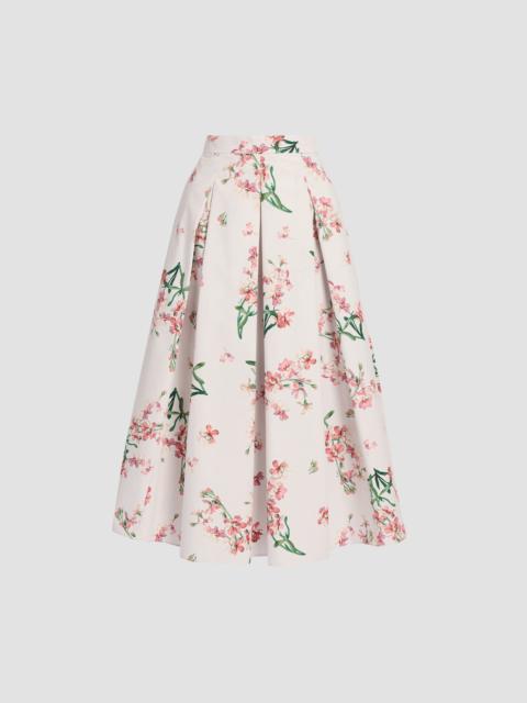 Erdem FLORAL COTTON MIDI PLEATED SKIRT